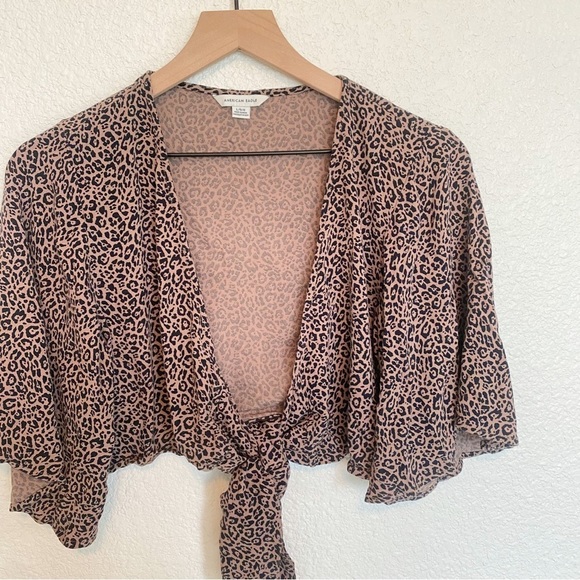 American Eagle Blouse Womens Animal Print Cropped Shirt Boho Large - Picture 2 of 10